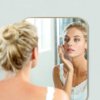 48x30 Inch Gold Bathroom Mirror, Brushed Gold Metal Framed Rectangular Mirror