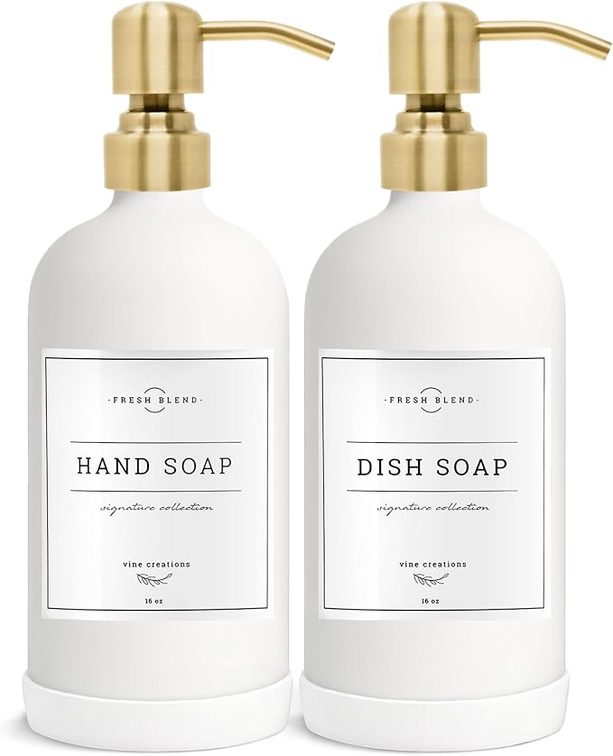 Vine Creations White Glass Soap Dispenser, 2 Pack Kitchen Soap Dispenser Set