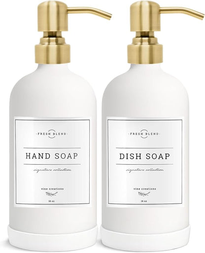 Vine Creations White Glass Soap Dispenser, 2 Pack Kitchen Soap Dispenser Set