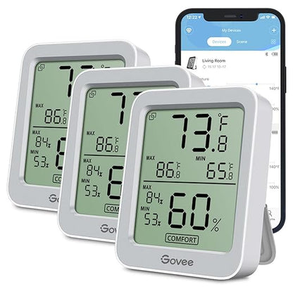 Govee Indoor Hygrometer Thermometer 3 Pack, Notification Alert