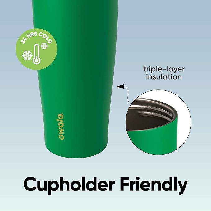 Owala FreeSip Tumbler Insulated Stainless Steel Water Bottle with Built-in Straw and Side Handle, For Travel, Work, School, and Sports, 40oz, BPA Free, Leak Proof, Putting Green