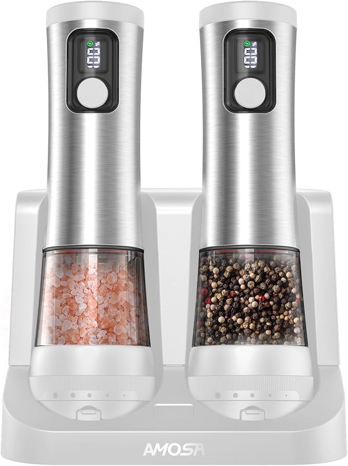 Electric Salt and Pepper Grinder Set, Upgraded 2-Speed Setting, External 5
