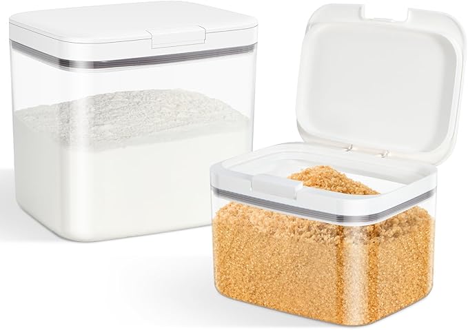 Flour Sugar Storage Containers, 2Pack 2.9 Qt + 4.75 Qt Food Storage Container with Pop-to-Flip Lids for Rice Dog Food Dog Treat Storage, Kitchen Organizers and Storage