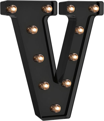 Foaky Black LED Letter Lights for Room Decor - Bedroom Wall Decor, Alphabet Lights for Home, Wedding, Party - Battery Operated （V）
