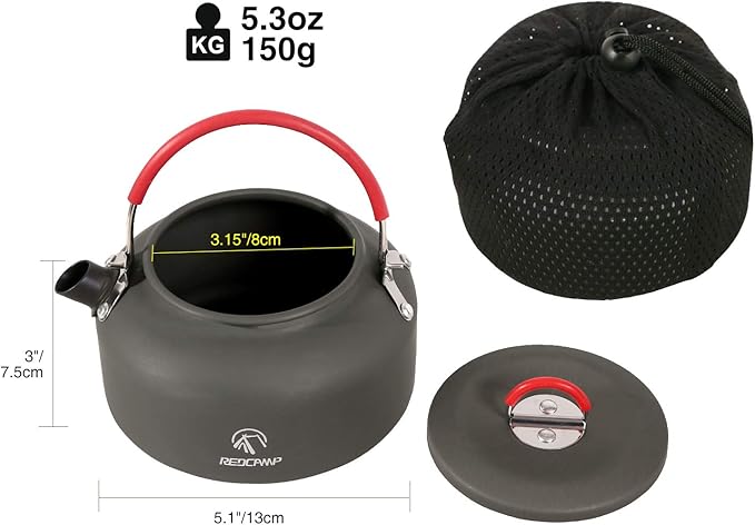 REDCAMP 0.8L Mini Outdoor Camping Kettle, Aluminum Water Pot with Carrying Bag, Compact Lightweight Tea Kettle