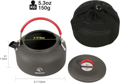 REDCAMP 0.8L Mini Outdoor Camping Kettle, Aluminum Water Pot with Carrying Bag, Compact Lightweight Tea Kettle
