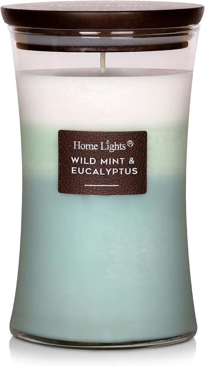 HomeLights 3-Layer Candles for Home Scented, 21.52 OZ Natural Soy Wax Scented Candles Burns Up to 100 Hours, Large Jar, Wild Mint & Eucalyptu