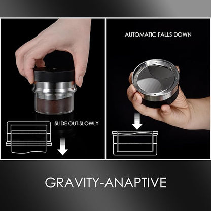 MATOW 2 in 1 Design Gravity Distributor and Magnetic Dosing Funnel Combo, 58.5mm Adaptive Espresso Distributor and Stainless Steel Dosing Ring Set Fits All 58mm Portafilter