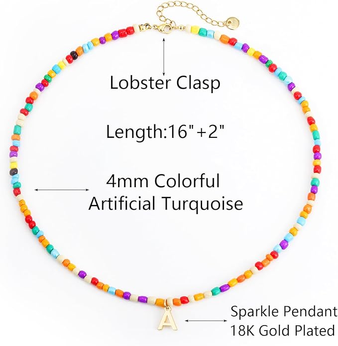 Colorful Initial Necklaces for Girls Women - Cute Beaded Choker Initial Necklace Teen Girl Gifts Trendy Stuff, Bohemian Letter Necklace Personalized Gifts for Girls Women Jewelry