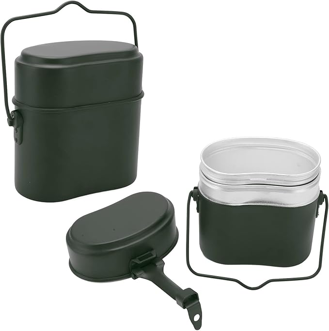 Military Mess Tin, Aluminium 180??Temperature Resistant Military Lunch Box Cookware Mess Kit Pots Pans Set for Outdoor Camping Hiking Picnic BBQ
