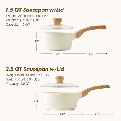 SENSARTE 1.5 & 2.5 Quart Ceramic Sauce Pan Sets