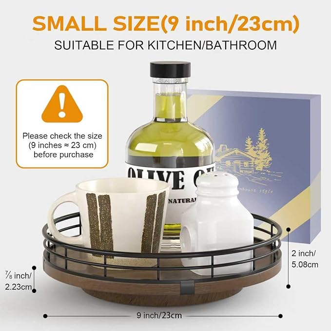 Farmhouse Oak 9" Lazy Susan Turntable Organizer