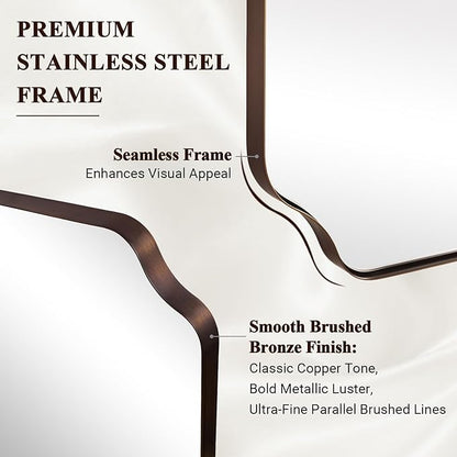 ANDY STAR 30"x48" Brushed Bronze Rectangle Mirror, Large Scalloped Bathroom