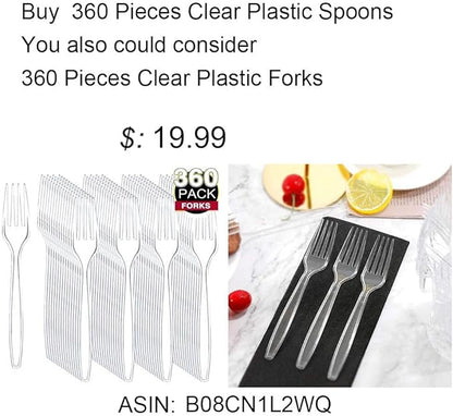 Liacere 360 Pieces Clear Plastic Spoons - Heavyweight Disposable Spoons-6.7inch Heavy Duty clear Cutlery - Plastic Utensils - Perfect for Chrismas Parties and Restaurants for Spring