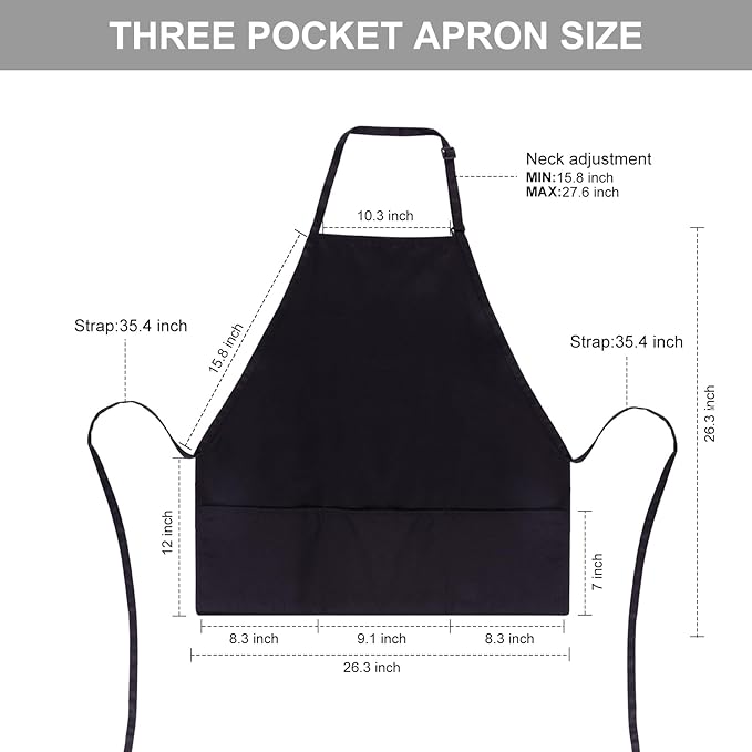 Jubatus 2 Pack 3 Pockets Adjustable Bib Apron 65% Polyester 35% Cotton Fabric