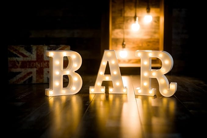 Foaky LED Letter Lights Sign Marquee Light Up Letters Sign for Night Light Wedding/Birthday Party Battery Powered Christmas Lamp Home Bar Decoration(R)