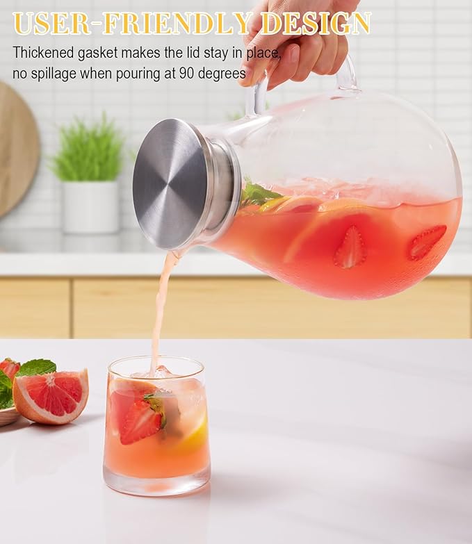 Glass Pitcher, 86oz Glass Water Pitcher