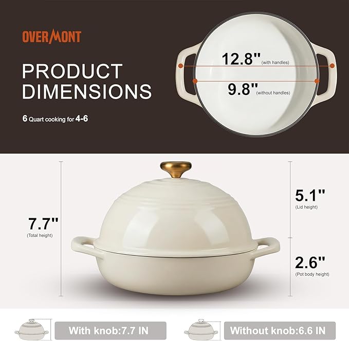 Overmont Enameled Cast Iron Bread Oven - 6QT Bread Dutch Oven