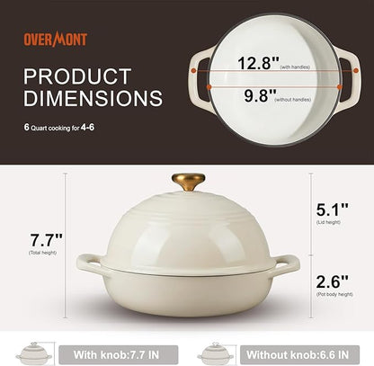 Overmont Enameled Cast Iron Bread Oven - 6QT Bread Dutch Oven
