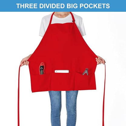 Jubatus 2 Pack 3 Pockets 100% Cotton Adjustable Bib Apron Chef Kitchen Cooking