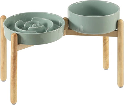 3.2 Cup Ceramic Raised Slow Feeder Dog Bowl Set, Elevated 8.2inch Bowl and