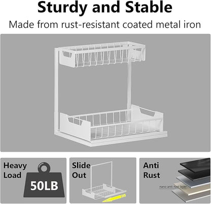 Ceetug Under Kitchen Sink Organizers and Storage Pull Out 2 Tier Metal Bathroom
