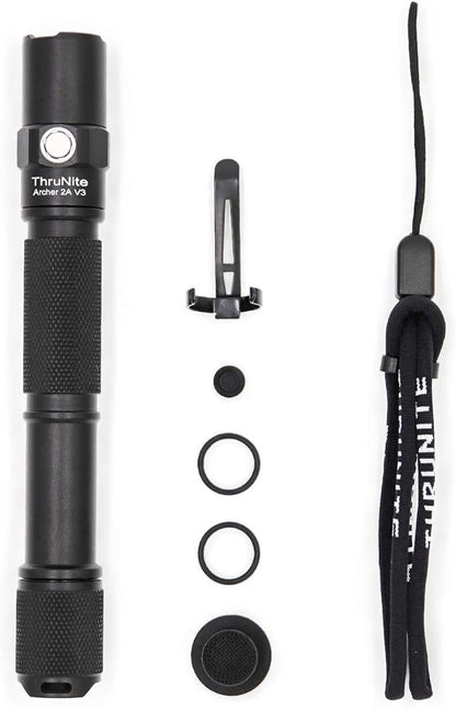 ThruNite LED Flashlight Neutral White, Archer 2A V3 450 Lumens Portable EDC AA Flashlight with Lanyard, IPX8 Water-Resistant Dual Switch Outdoor Light for Hiking, Camping, Everyday Use - Black NW