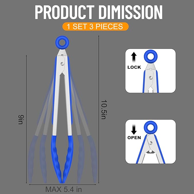 Hotec Silicone Kitchen Tongs for Cooking 9-Inch Serving Tongs
