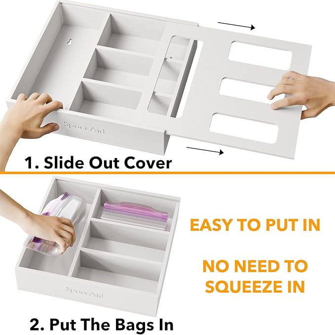 SpaceAid Bag Storage Organizer for Kitchen Drawer, Bamboo Organizer, Compatible