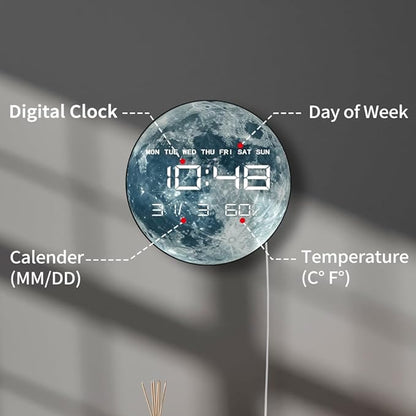 Timethink 12'' Full Moon Digital Wall Clock