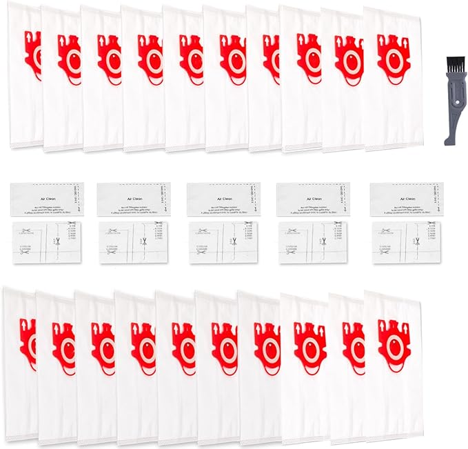 20 Pack 3D Airclean Bags Replacement for Miele FJM Vacuum Compact C1 Compact C2 Complete C1 S241, S290, S300i, S500, S700, S4, S6 Series,5 Motor Protection Filters 5 Air Clean Filters