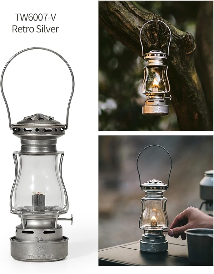 Vintage Oil Lantern, Waterproof Fuel Lantern with Carry Handle, for Outdoor Camping Hiking Patio Picnic, Retro Silver
