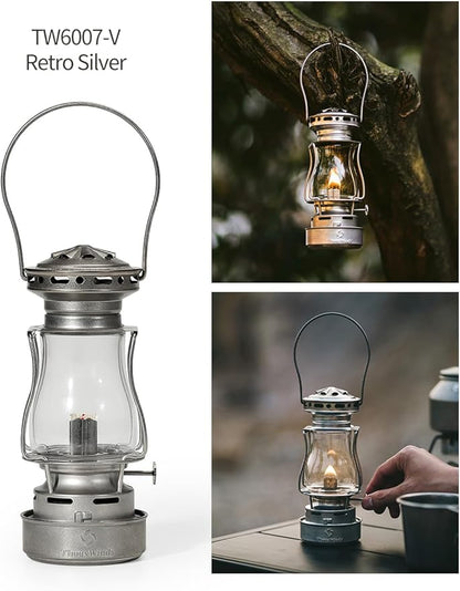 Vintage Oil Lantern, Waterproof Fuel Lantern with Carry Handle, for Outdoor Camping Hiking Patio Picnic, Retro Silver