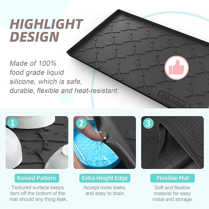 SIKADEER 22" x 22" Under Sink Mat Waterproof, Silicone Mat Kitchen Drawer Shelf