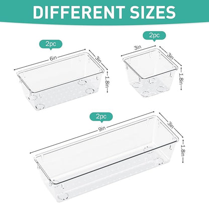 WOWBOX 6 Pack Clear Drawer Organizer Set, Acrylic Drawer Storage Trays