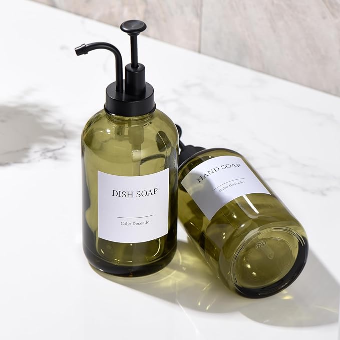 Glass Soap Dispenser with Pump, Dish and Hand Soap Dispenser