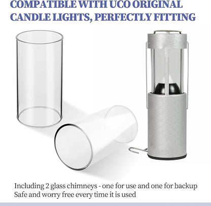 2-Pack Compatible Replacement Glass Chimney for UCO Candle Lantern, Durable & Heat-Resistant Glass for UCO Lantern Accessories