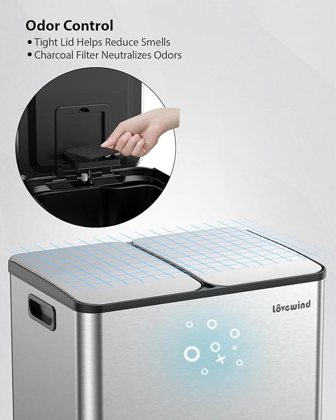 Lovewind Kitchen Trash Can, 2 x 8 Gallon Stainless Steel Trash and Recycle Bin