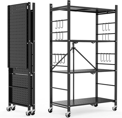 Himix Storage Shelves with 20 Hooks, 4-Tier Foldable Shelves