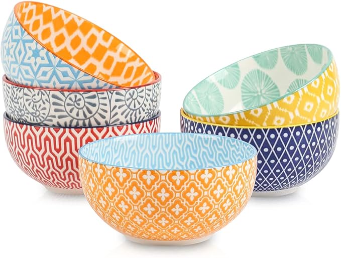 Selamica Ceramic 12 OZ Dessert Bowls Set, Ice Cream Bowls, 4.7 Inch Small Bowls for Ice Cream, Snack, Side Dishes, Microwave Dishwasher Safe, Set of 6