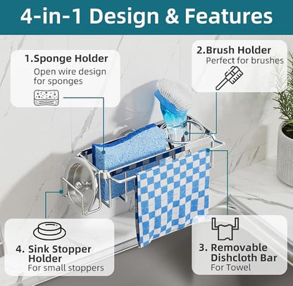 TAILI 4-in-1 Sink Caddy with Strong Suction Cup, Sponge Holder
