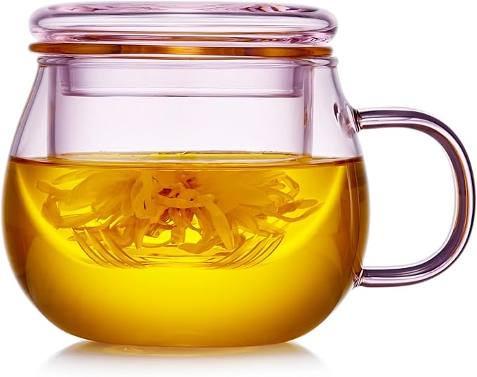 DOPUDO 11oz Pink Glass Tea Cup