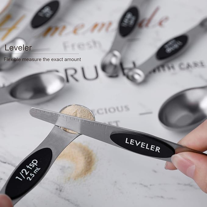 Magnetic Measuring Spoons Set Stainless Steel Dual Sided Stackable Teaspoon