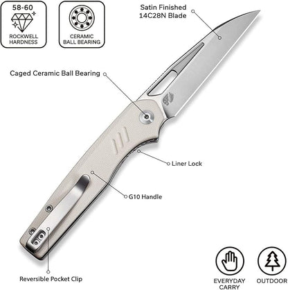 CIVIVI Guile Pocket Knife, Folding Knife for EDC, 3.25" Swedish 14C28N Blade G10 Handle with Reversible Deep-Carry Clip C24062B-3 (Ivory)