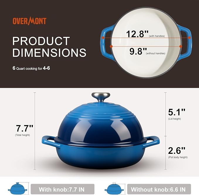 Overmont Enameled Cast Iron Bread Oven - 6QT Bread Dutch Oven