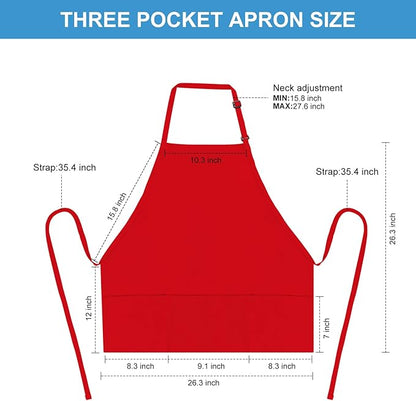 Jubatus 2 Pack 3 Pockets 100% Cotton Adjustable Bib Apron Chef Kitchen Cooking