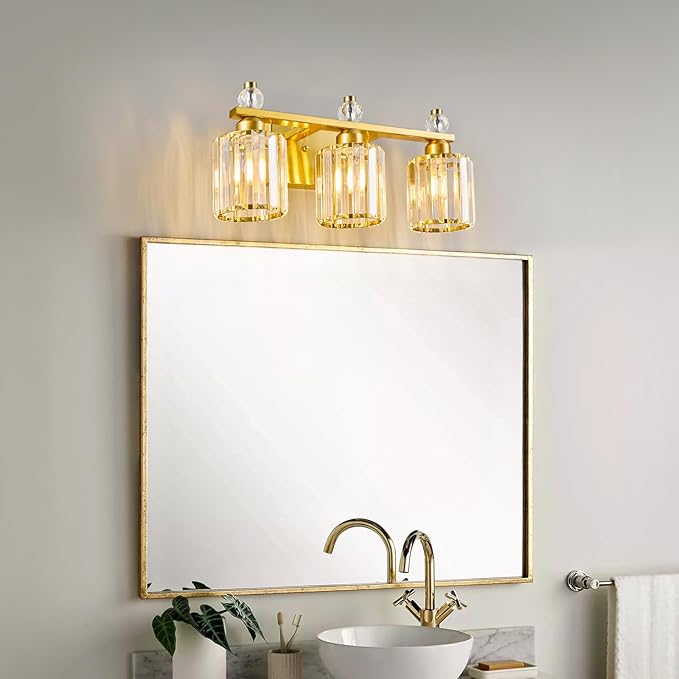 FDPBY Bathroom Vanity Lights 3-Light Gold Modern Crystal Vanity Light Fixtures