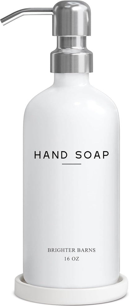 White Glass Hand Soap Dispenser Bathroom Set by Brighter Barns