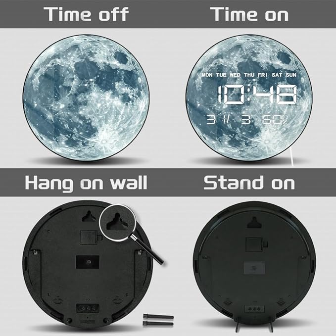 Timethink 12'' Full Moon Digital Wall Clock