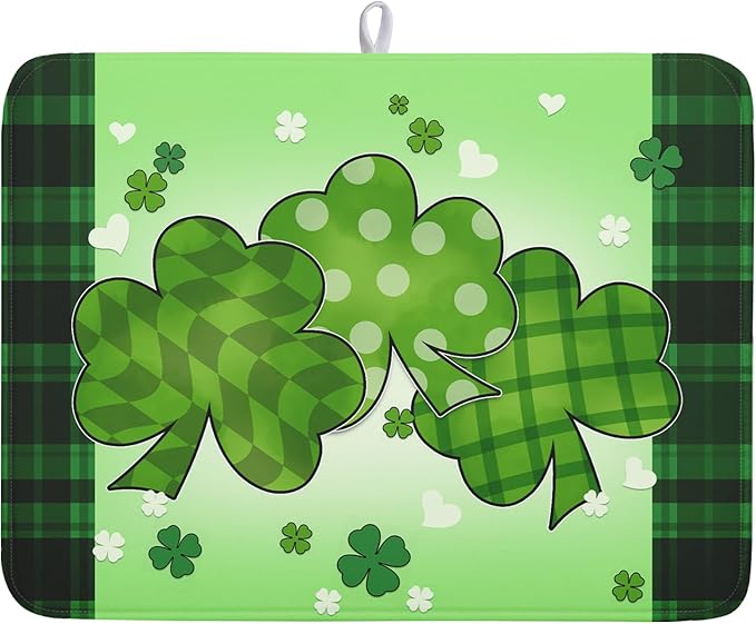 St Patricks Day Shamrocks Lucky Clovers Dish Drying Mat